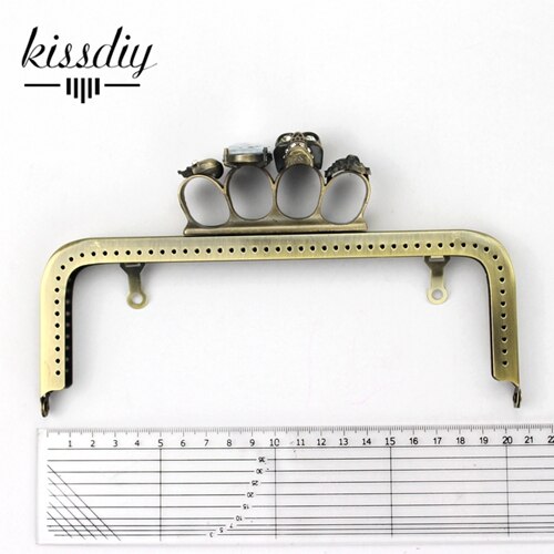 Kissdiy 20.5cm punk kranie hoved dekoration fingerring holder antik bronze pistol balck kyss lås håndtag diy taske tilbehør: Bronze glat