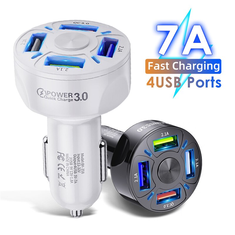Usb-schnellladegerät 48w, schnellladefunktion  qc 3.0 4.0 kfz-adapter mit 4 anschlüssen für iphone 13 , huawei-mobiltelefone, universelles kfz-ladegerät für xiaomi-handys