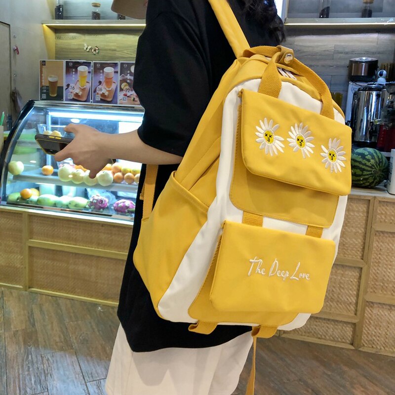 Kleine Daisy Borduurwerk Korea Packpacks Japan Bloem Junior College Hoge Tiener Schooltassen Eenvoudige Boekentas Mochilas Mujer