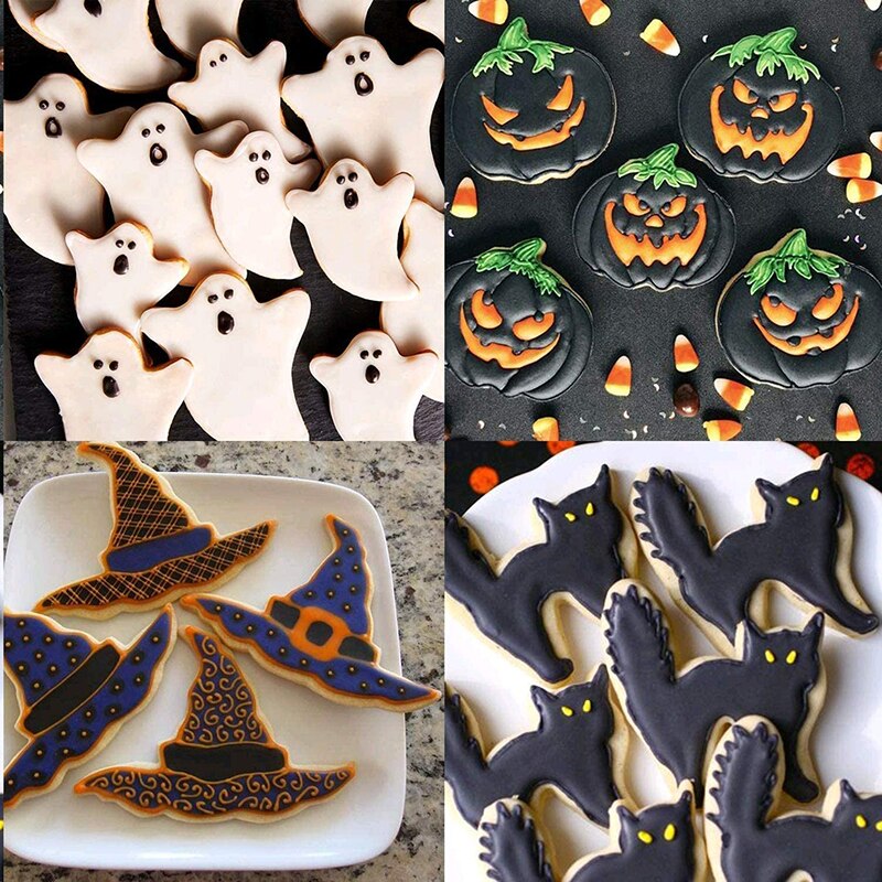 7PCS Halloween Biscuit Cutters Mold For Baking Metal Tool Pumpkin Cutter Cookie Stamp Party Gourmet Bakery Decoration