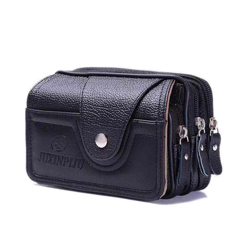 Riñonera Vintage de Pu para hombre y mujer, bolso de cintura multifunción para teléfono, monedero Vintage Unisex, cinturón para exteriores: black