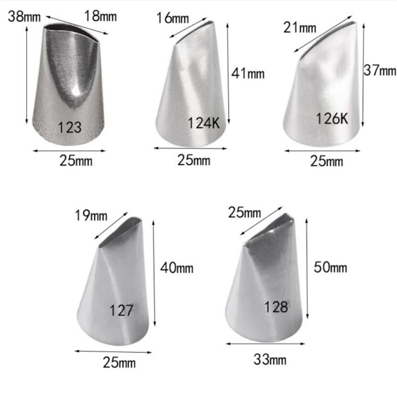 5Pcs #123 #124K #126K #127 #128 Rozenblaadjes Rvs Icing Piping nozzles Fondant Cake Decorating Pastry Tips Gereedschap Bakvormen