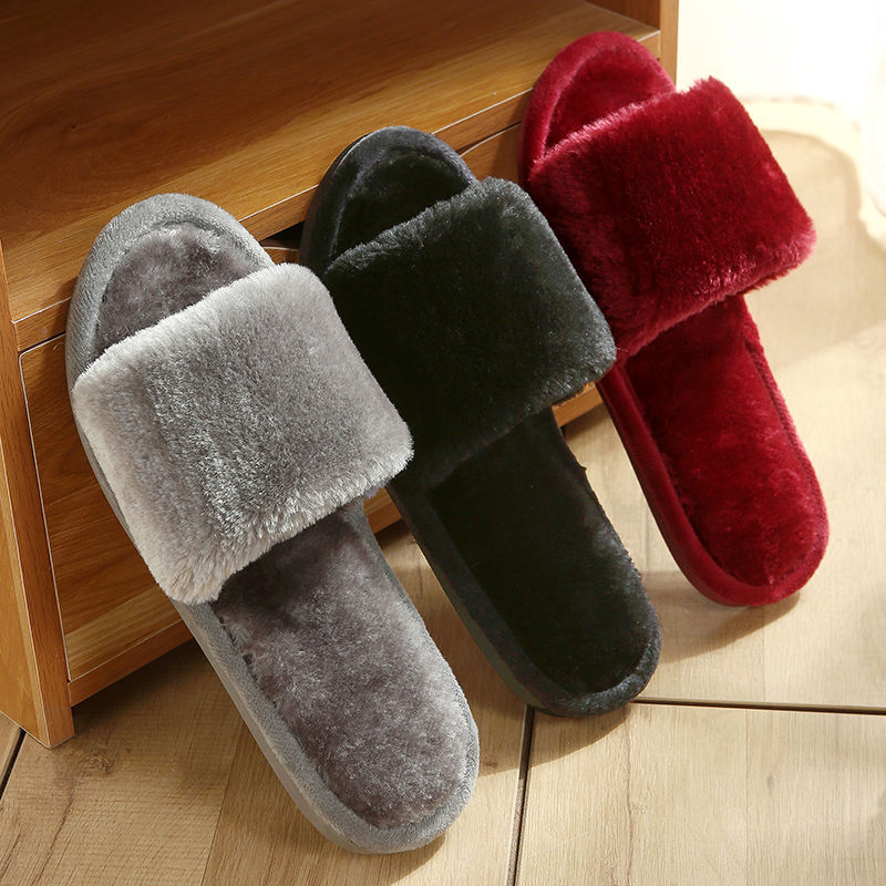 Syoloop Furry Slides Women Home Slippers Winter Warm Shoes Woman Slip on Flats Slides Female Faux Fur Slippers