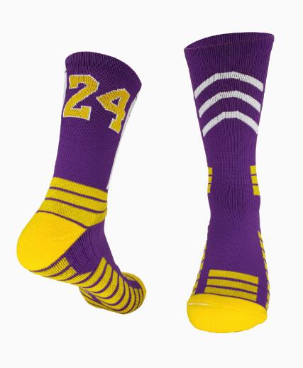 No23 No24 LA James KB LBJ Basketball Player Thick Sport Crew Towel Socks Digital Adult Thick Bottom Sports Socks men Basketball: 1Pair-24-purple / Kids(EU31-36)