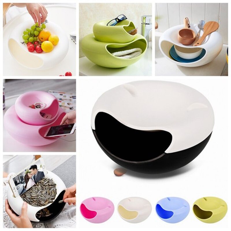 Double Layer Container box Bowl Dish Layer Dry Fruit Snacks Seeds Containers Phone Holder Plastic Storage Box