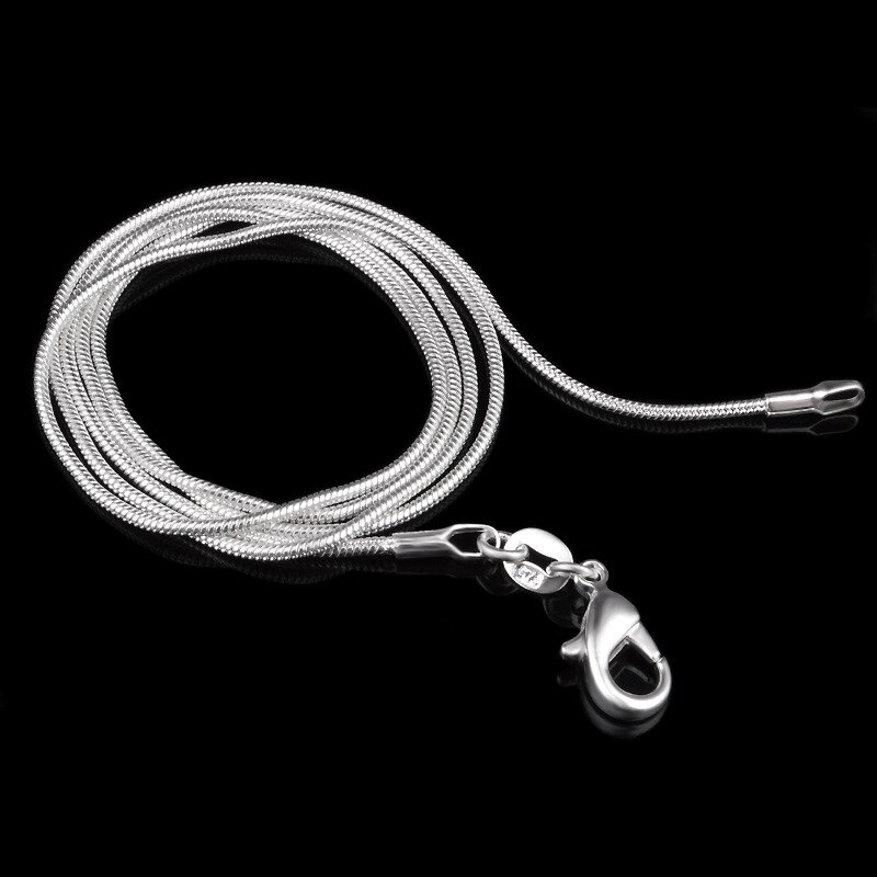 1pcs 1MM 2MM silver plated smooth Snake Chain Necklaces with stamped choker Jewelry Size 16 18 20 22 24 26 28 30 inches