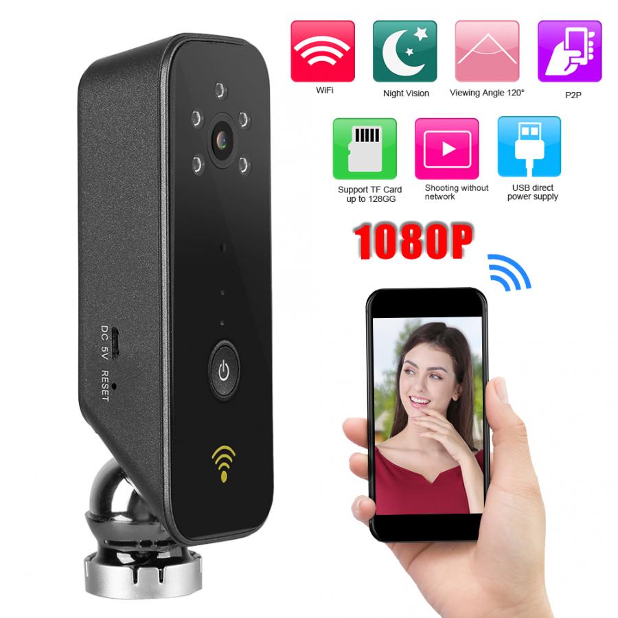 110-240v mini 1080p wifi vidvinkel  p2p ir-cut nattesyn baby monitor hjemmekamera sort