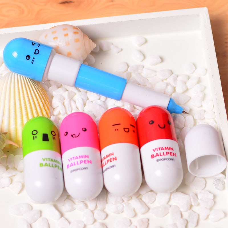 1 Mini Leuke Cartoon Intrekbare Pen Kleurrijke Pil Pen Tekening Play Game Creatieve Kinderen Student Capsule Pen Kind