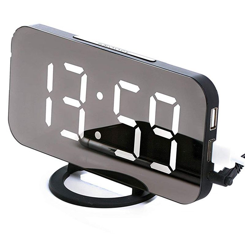 Digitale wekker - stijlvolle led-klok met usb-poort, groot display, aanpassing van de helderheid van het display, functie van s: Default Title