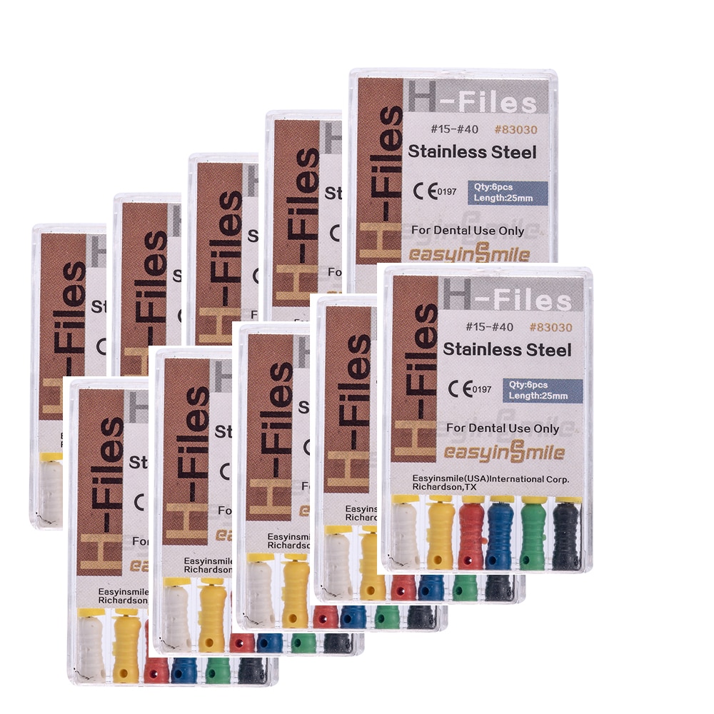 10Packs Dental Endo Stainless Steel Root Canal Endodontic H-Files Reamers Hand Use 25mm EASYINSMILE 6Files Per Pack
