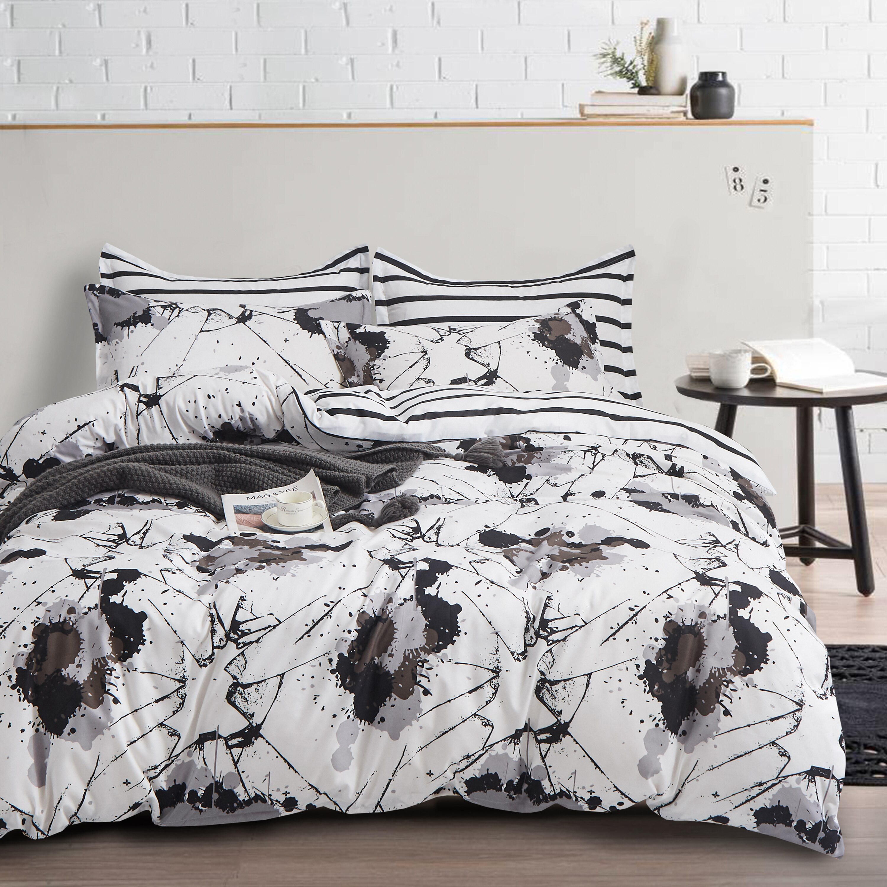 Funda nórdica de mármol negro para cama, conjunto de ropa de cama Reversible, colcha de lujo suave de poliéster, tamaño King: EU King 240X220cm