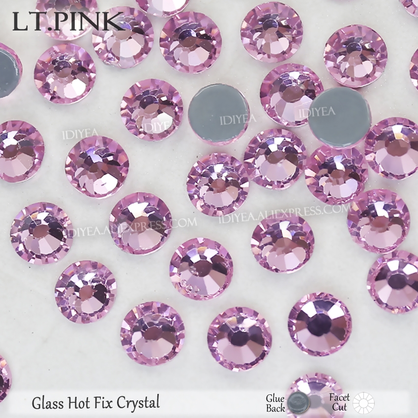 Lt. Pink fix kristallen strass platte achterkant steentjes hotfix stenen voor handwerken trouwjurk spangles glitters decoratie