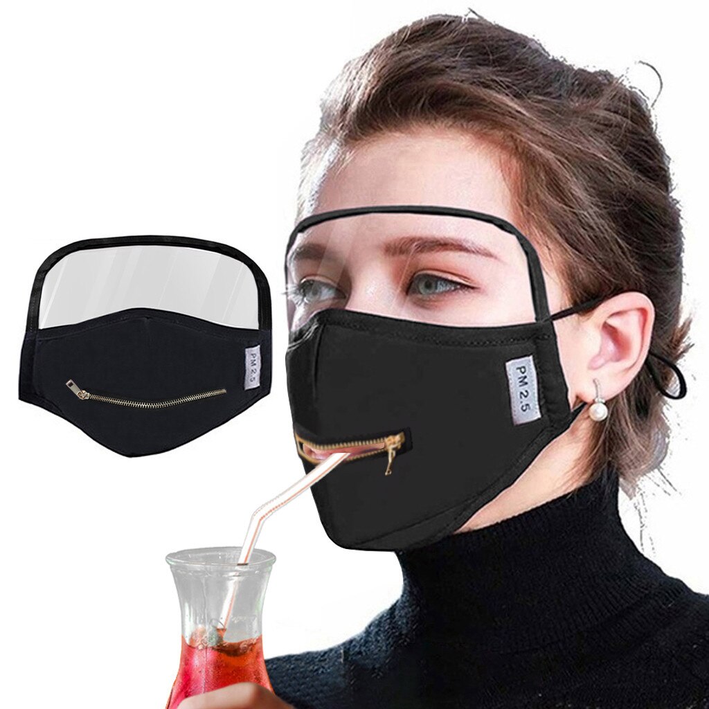 Adulto algodão zíper abertura design exterior rosto protetor com olhos escudo transparente proteccion splatter facial tela