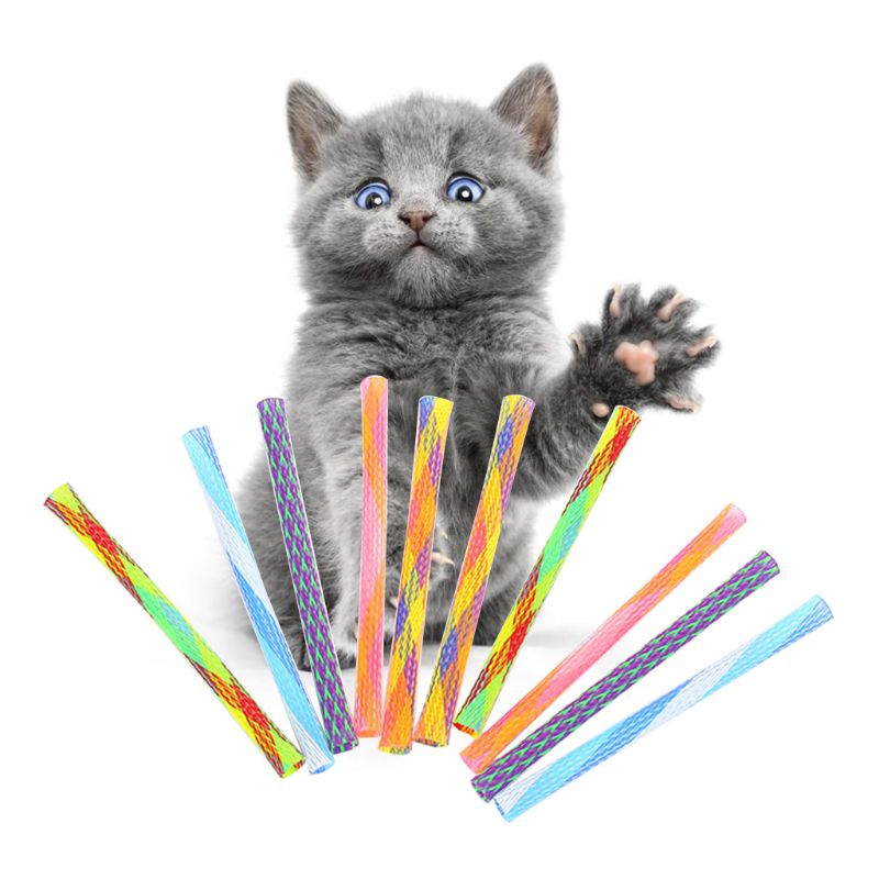 10 Stuks Pet Cat Lente Interactief Speelgoed Duurzaam Gauge Plastic Kitten Kauwen Spelen Speelgoed