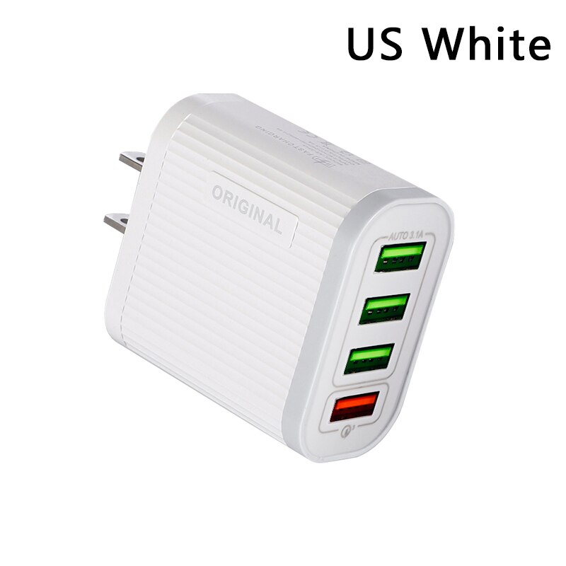 Multi USB Charger For iPhone Samsung Xiaomi mi Fast Charging Turbo Multiple Wall Charger EU US Plug Mobile Phone Charger: US White