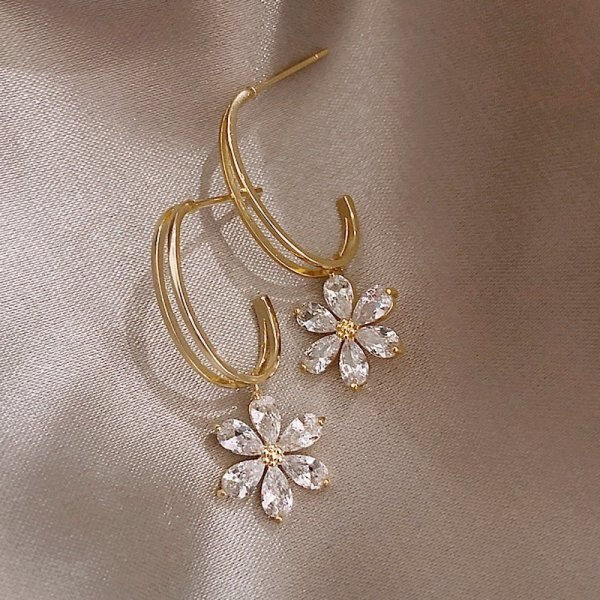 2022 neue Koreanische Luxus Kristall Zirkon Blume Zucht Ohrringe Für Frauen Elegante Metall Gold Ohrringe Mädchen Partei Schmuck: Stil6