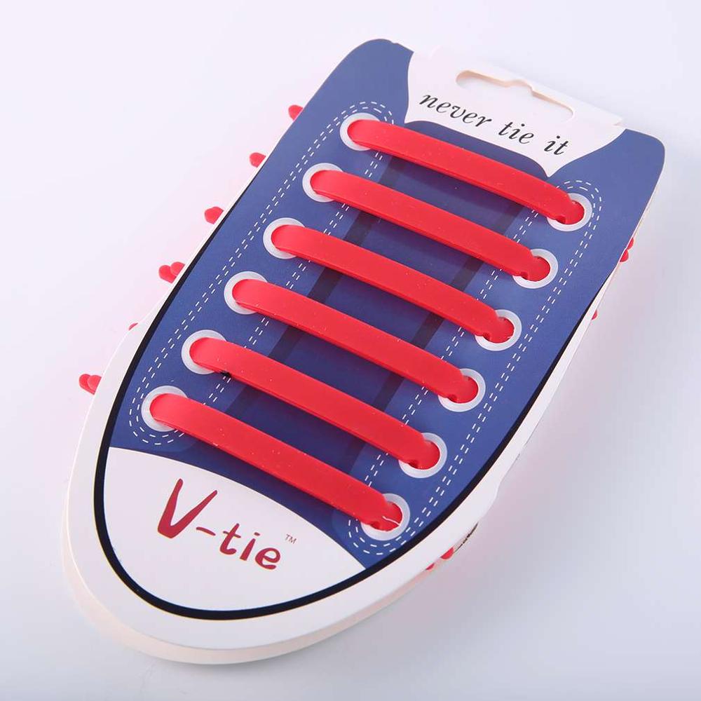 12 stk / sæt elastiske silikone snørebånd til sko unisex ingen slips sko snørebånd mænd kvinder snøre sko gummi snørebånd: Rød