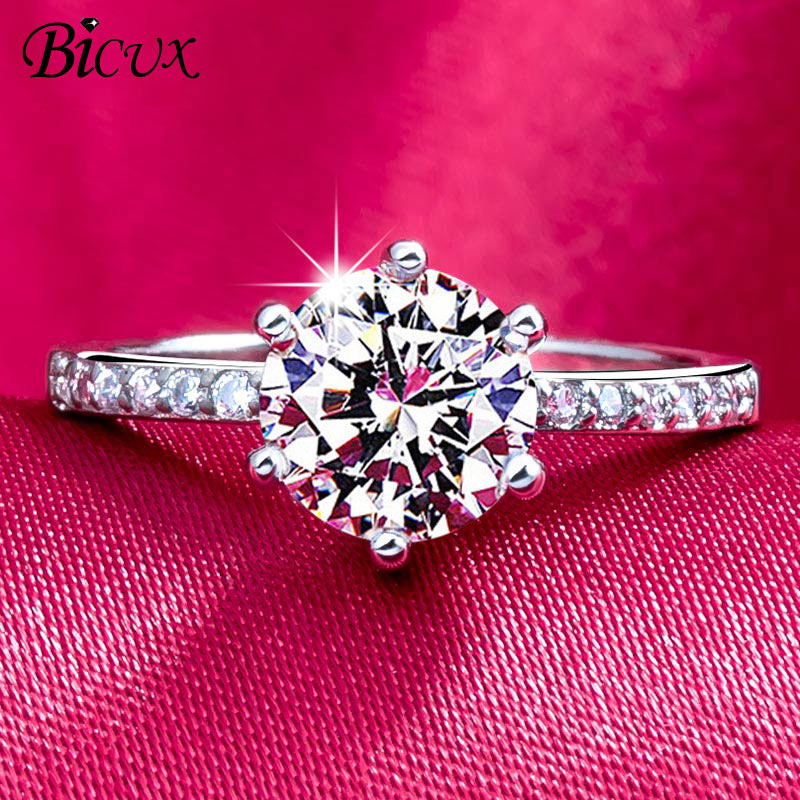 BICUX Klassische Engagement Ring 6 Claws AAA Weiß Cubic Zirkon Weibliche Frauen Hochzeit Band Ringe Schmuck