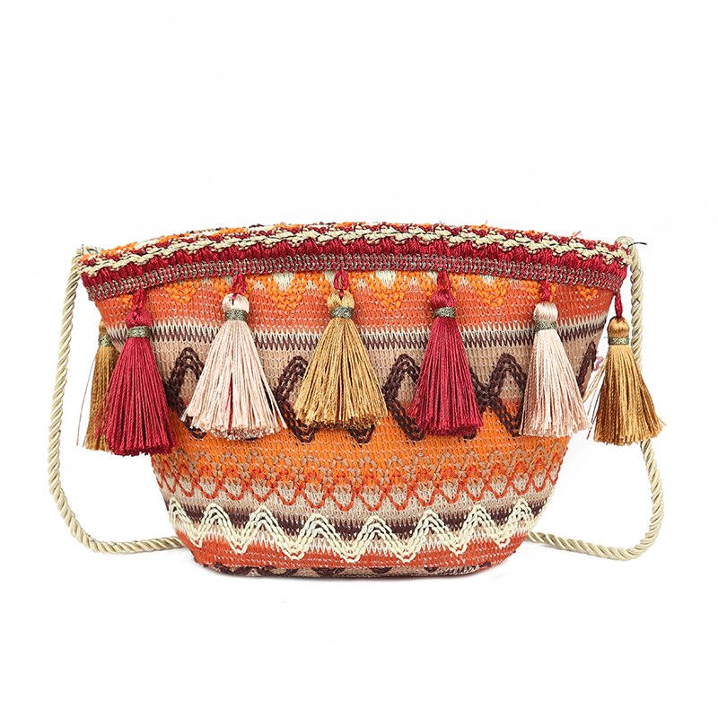 Dam axelväskor mini crossbody väskor bohemiska vävda etniska mönster väska tofs handväska /nr: Orange