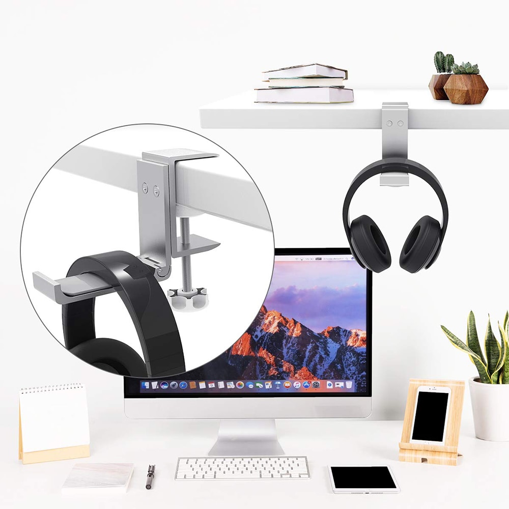 Universal headset bøjle hovedtelefon krog holder mount stand aluminiumslegering med klemme understøtter vandret lodret installation