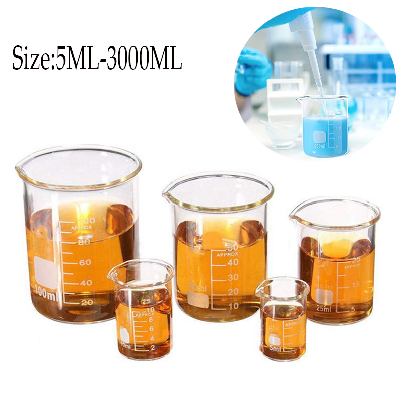 Vaso de vidrio Pyrex de 3000ml-5ml, vasos graduados de GG-17 de borosilicato, vasos medidores de química de vidrio