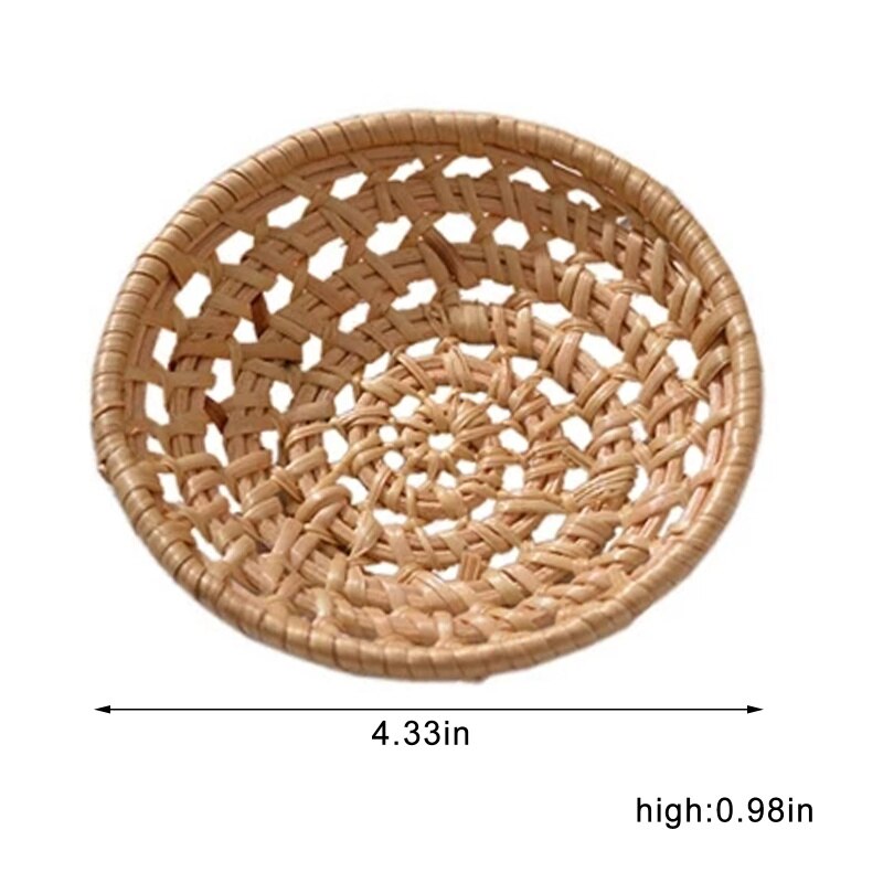Mini plateau de rangement en rotin 11/15cm, panier rond tissé à la main, panier en osier, présentoir de pain, de fruits et de petit déjeuner: 11cm