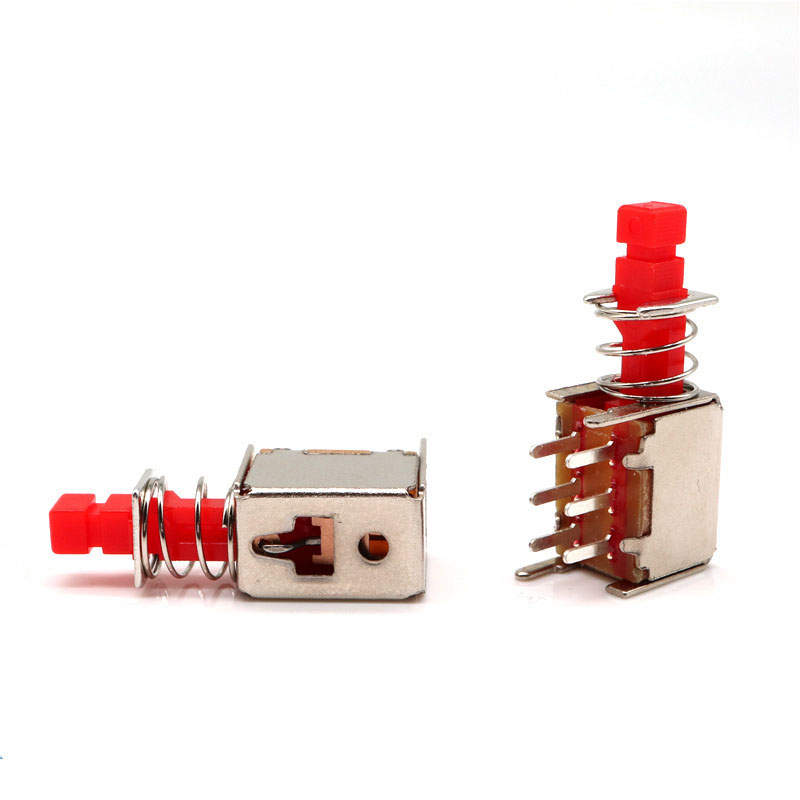 10pcs PS-22F03 Right Angle PCB Latching Push Button Switch with Cap DPDT Double Pole Self/No-Locking Key Power Switches 6Pin A03