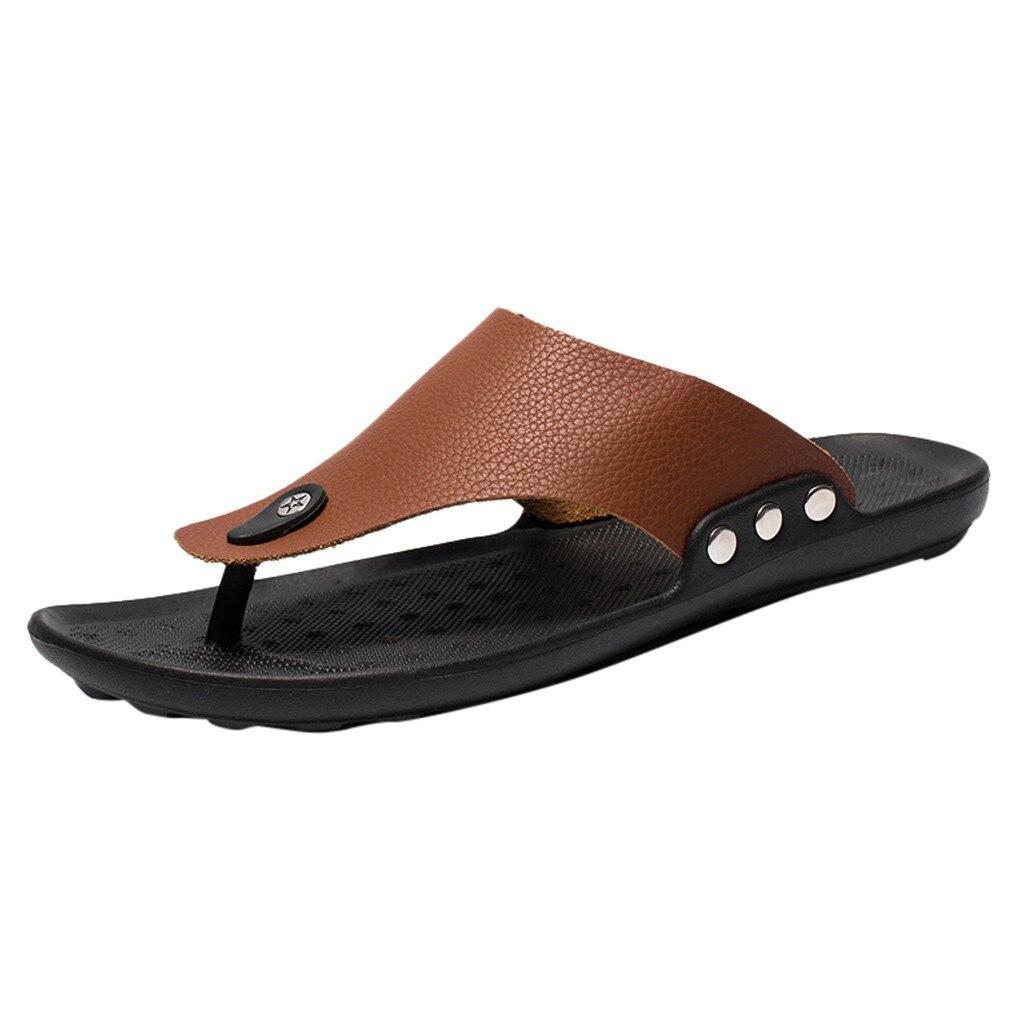 Tongs d'été Rome pour hommes, chaussure de plage confortable à bout ouvert à bride en T, buty meskie # ew: Brown / 41