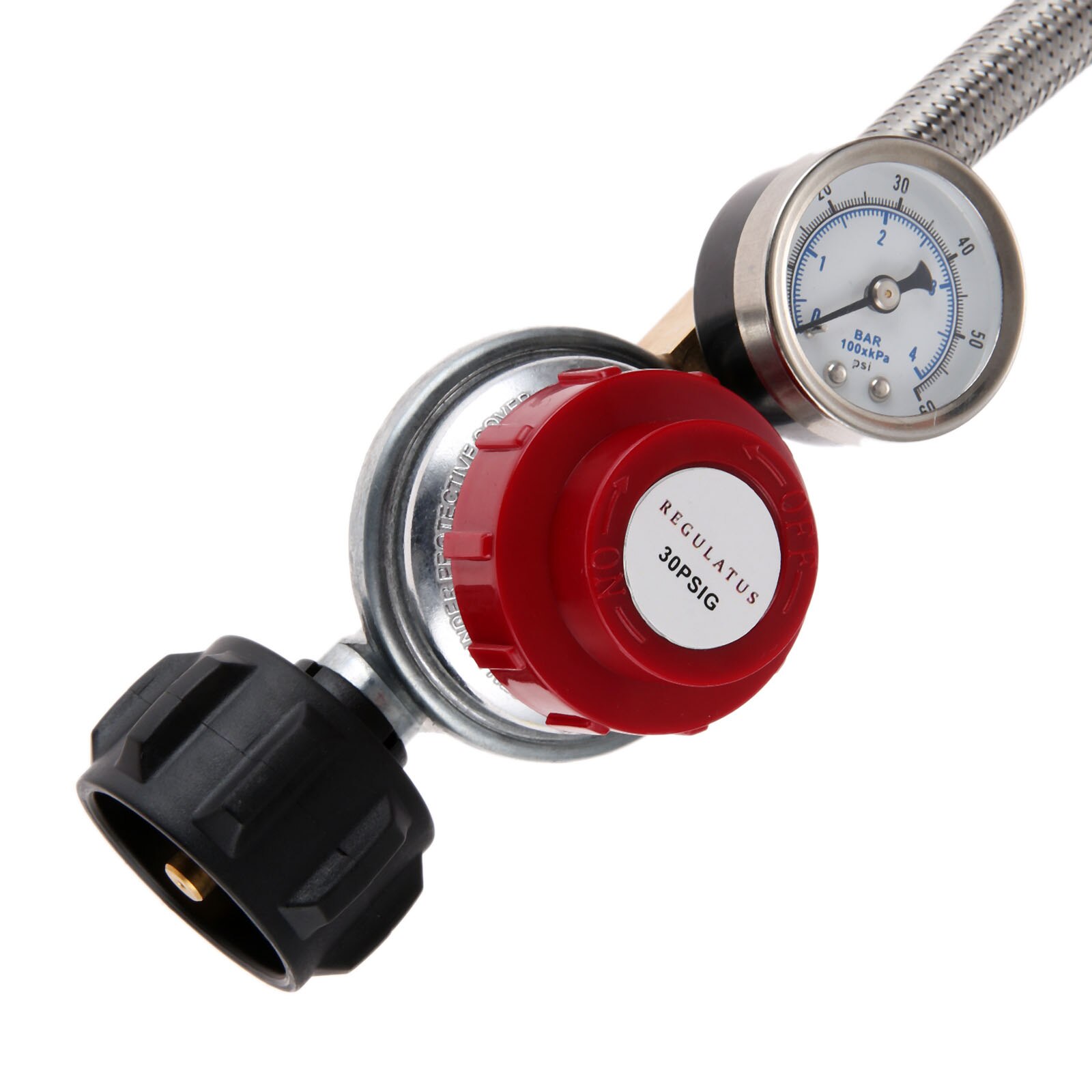 1pc High Pressure Adjustable Propane Regulator Gauge Indicator 5 Foot 0-30 PSI Steel Braided Hose Gas Grill LP Burner Fryer