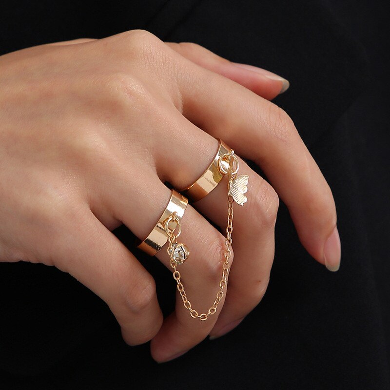 2 Stks/set Punk Lange Kwast Ketting Ringen Voor Vrouwen Hip Hop Mannen Zilver Kleur Hollow Geometrische Paar Ring Set Mode partij Sieraden: RI21Y0341