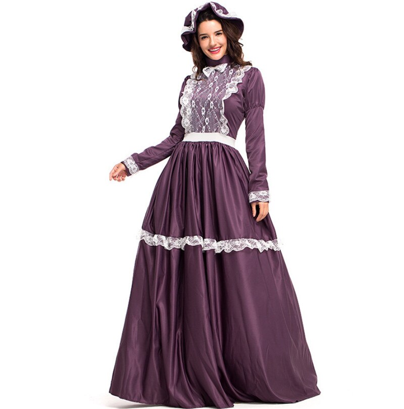 Voksne kvinder prærie dame historisk tema koloniale kostume halloween vintage domstol prinsesse middelalderlige kostume