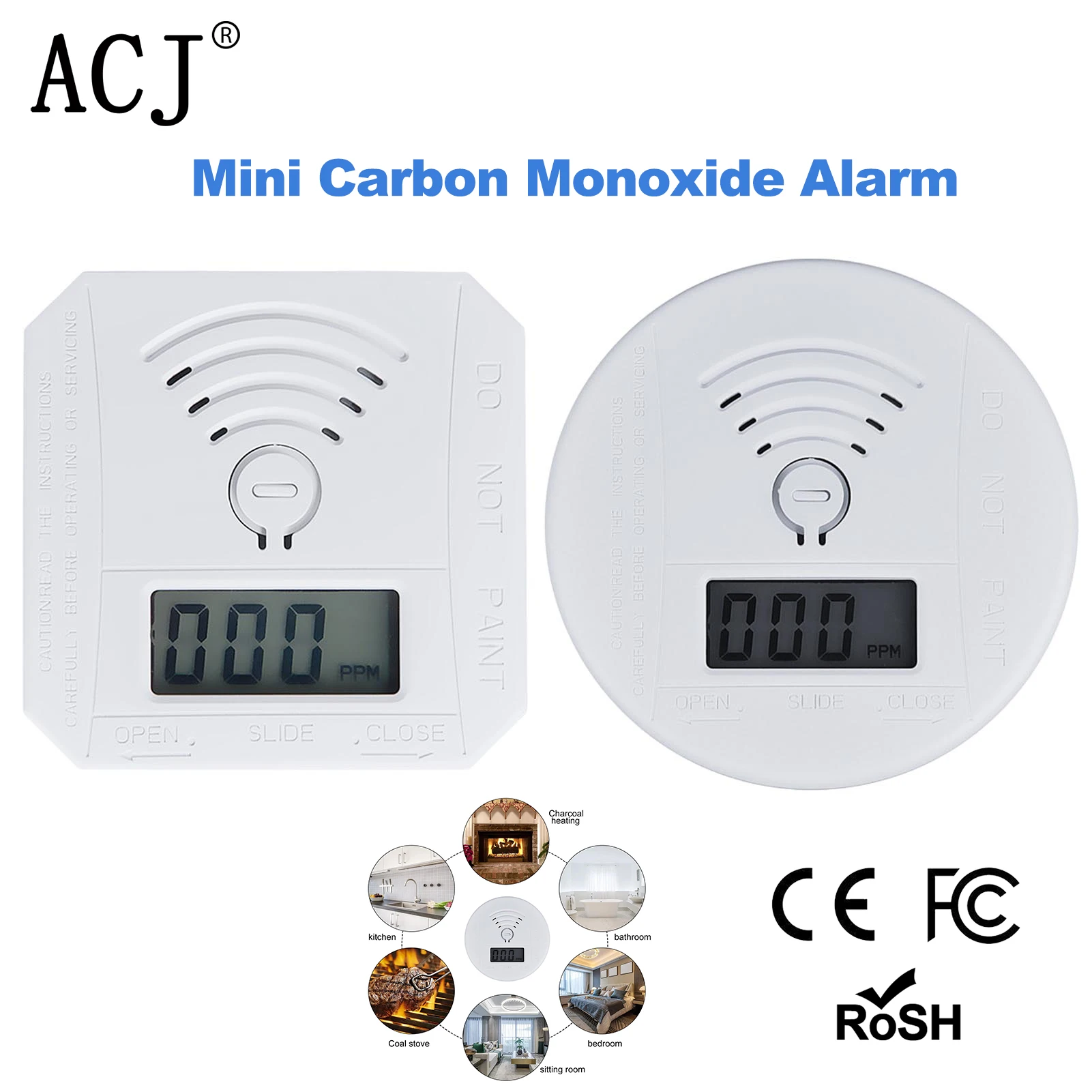 Mini CO Sensor Carbon Monoxide Alarm Detector Battery Powered With LED Digital Display Sound Warning Suitable For Home Kitchen