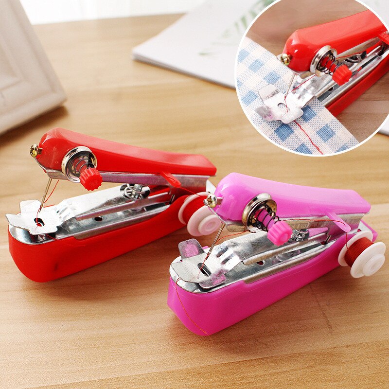 Portable Mini Manual Sewing Machine DIY Needlework Cordless Hand-Held Clothes Fabrics Sewing Handwork Tool Simple Operation