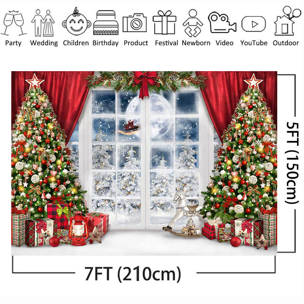 Mocsicka fondali di natale per la fotografia albero di natale finestra neve luna piena sfondi fotografici bambino ritratto sparare puntelli da Studio
