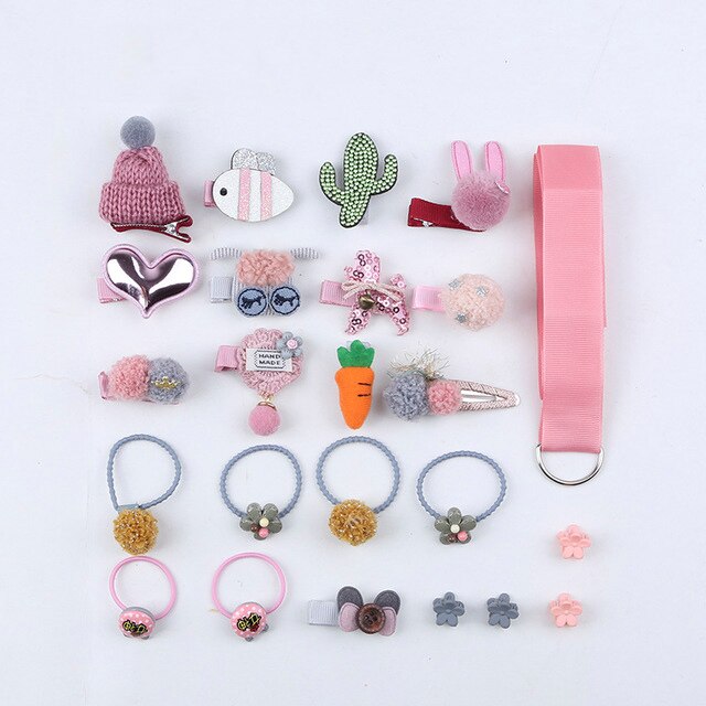 24 Pcs/Set Children Hair Clip Set Baby Head flower Fabric Bow Barrettes Hair clips Girl Elastic hair Headband Headdress: 24pcs--H