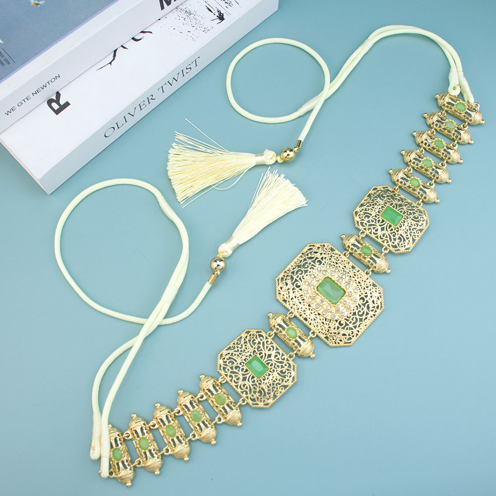 Neovisson Style arabe main corde taille chaîne marocain Caftan ceinture longueur réglable femmes robe ceinture dames préférée: Plaqué platine