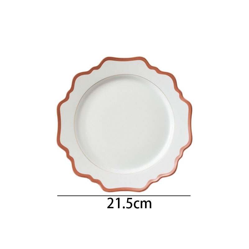 European Ceramic Plate Hand Stroke Decor Western Restaurant Steak Dish Modern Irregular Home Fruit Salad Plates Set: A-21.5cm