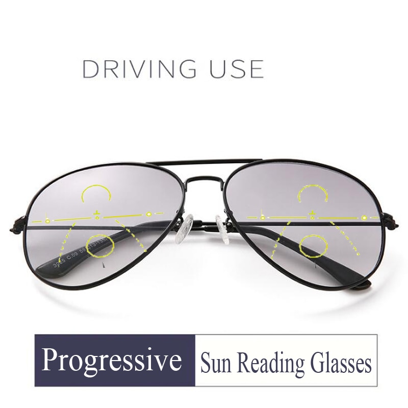 Lunettes de lecture solaire multifocales de Transition pour hommes et femmes, monture métallique, bifocale Progressive, presbytie, dioptrie 1.0 – 3.5