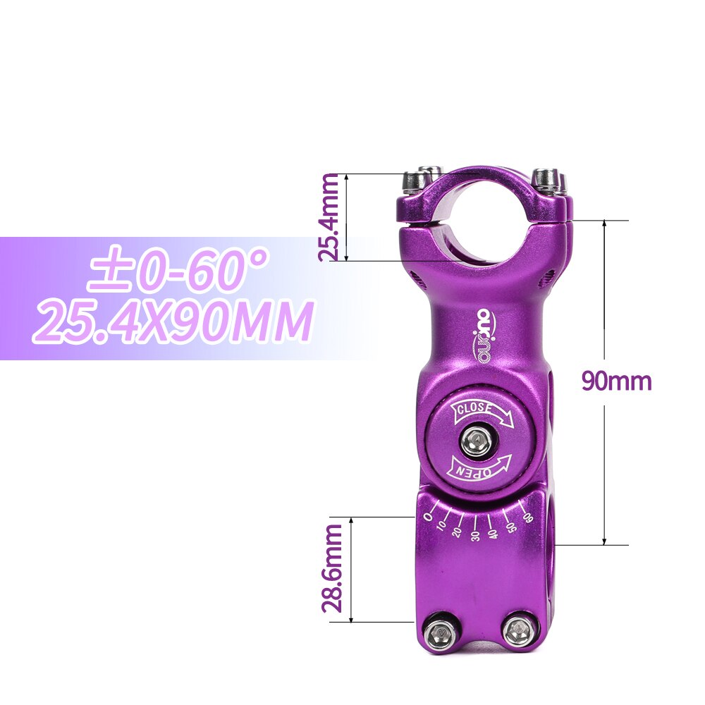 OUO Einstellen Stem 0-60 Grad Bike Lenker Vorbau 25.4/31,8mm Mountain Road Fixie Einstellbare MTB Vorbau 90/110/120/130mm Griff Teil: 25.4x90mm purple