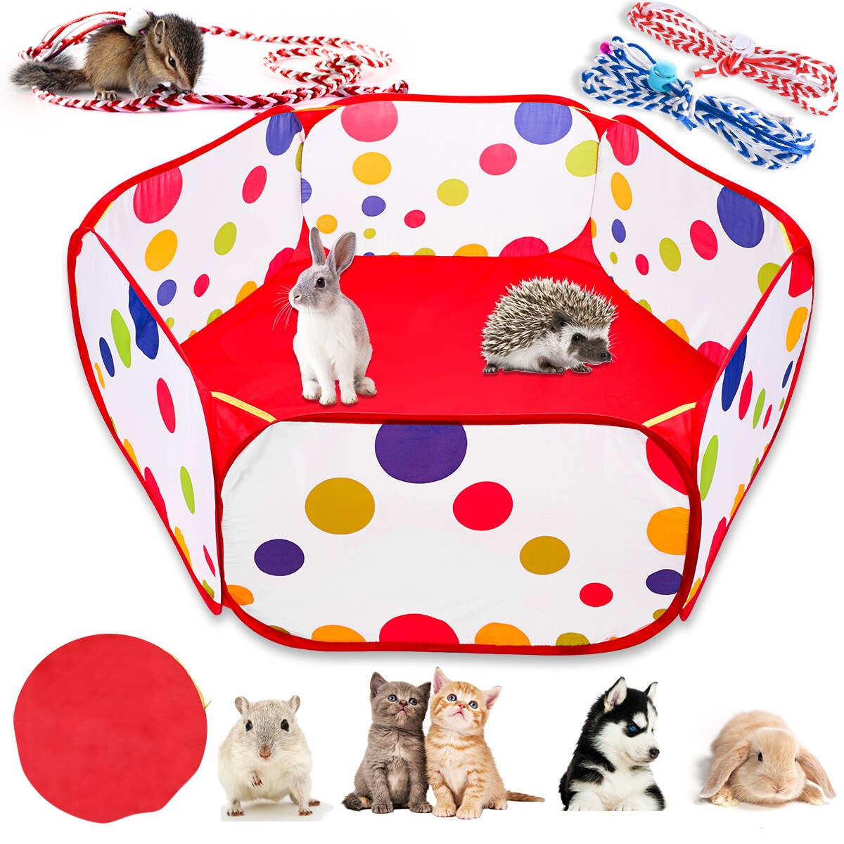 Corralito portátil para mascotas, jaula de animales pequeños, tienda de juegos, cerca de parque infantil para Hamster, Chinchillas, cobayas, interior y exterior: 22x22x4cm red