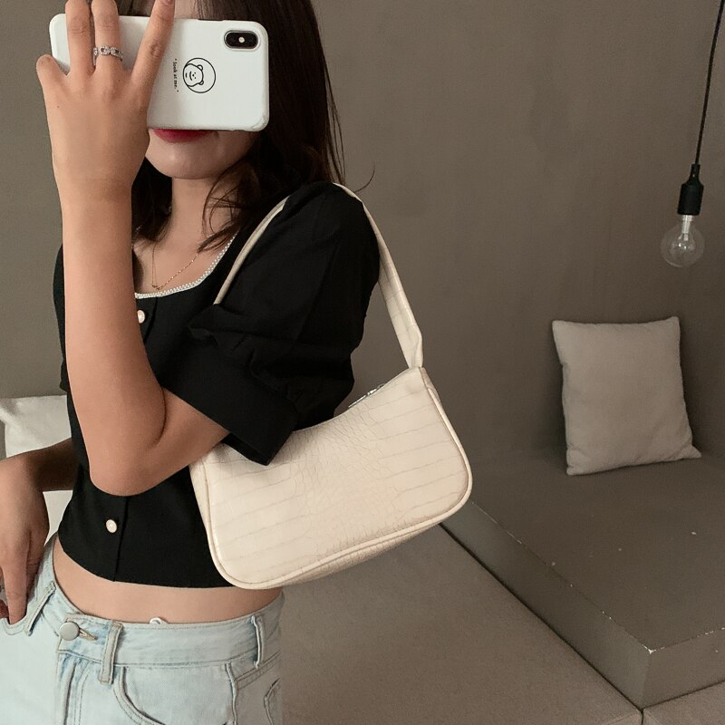 Soft PU Leather Crocodile Pattern Women Underarm Bag Vintage Casual Ladies Small Shoulder Bag Female Tote Purse Handbags