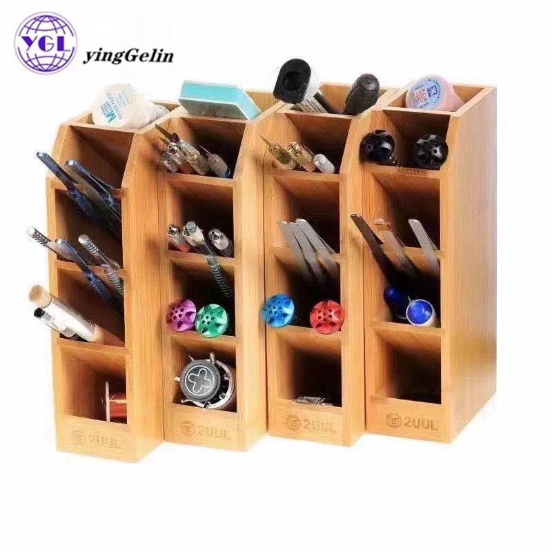 2UUL Mobile Phone Repair Wooden Bamboo storage box for Reception Screwdriver Tweezers Tool Parts Box