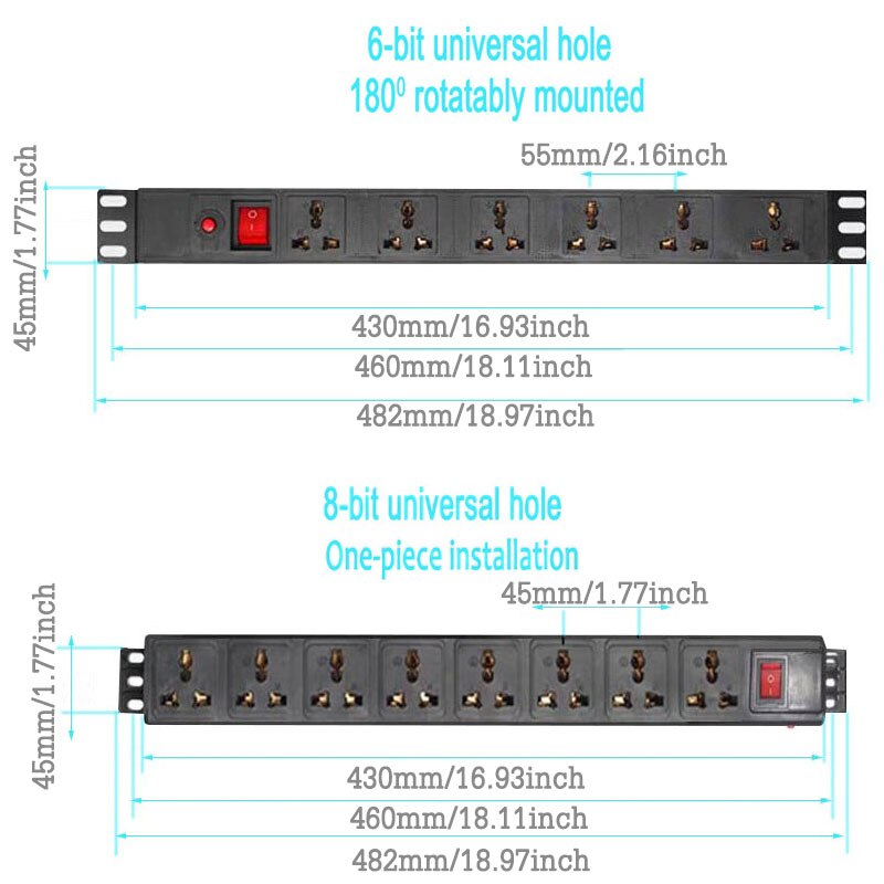PDU Network Cabinet Rack Power Strip Distribution with Switch Surge Protection 6/8AC Universal sockets Outlet AU UK EU Plug