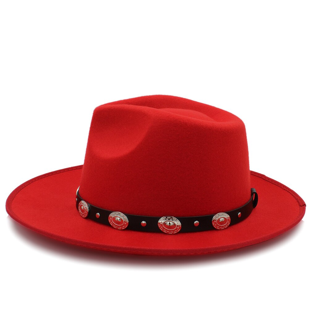 Sombrero Fedora de fieltro para mujer a la , Sombrero de otoño para mujer, Sombrero de estilo Jazz, Sombrero de señora, Reina, Sombrero Fascinator para papá, cinturón Punk: Red