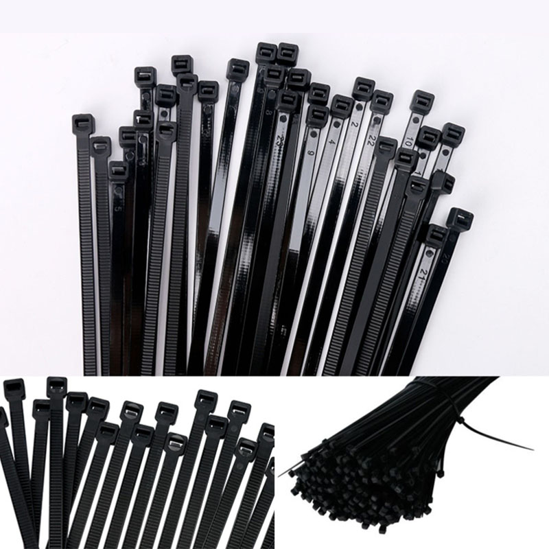 Brida de nailon de plástico autoblocante, 100 Uds., anillo de sujeción de brida de cable negro 5x300, brida de cable 4x200, envolturas con cremallera, juego de bridas de nailon