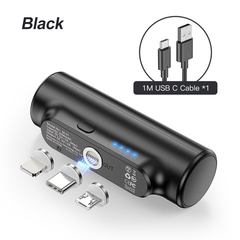 Kuulaa Magnetische Power Bank 3000Mah Mini Magneet Charger Powerbank Voor Xiaomi Emergency Mobiele Draagbare Magnetische Externe Batterij: Black