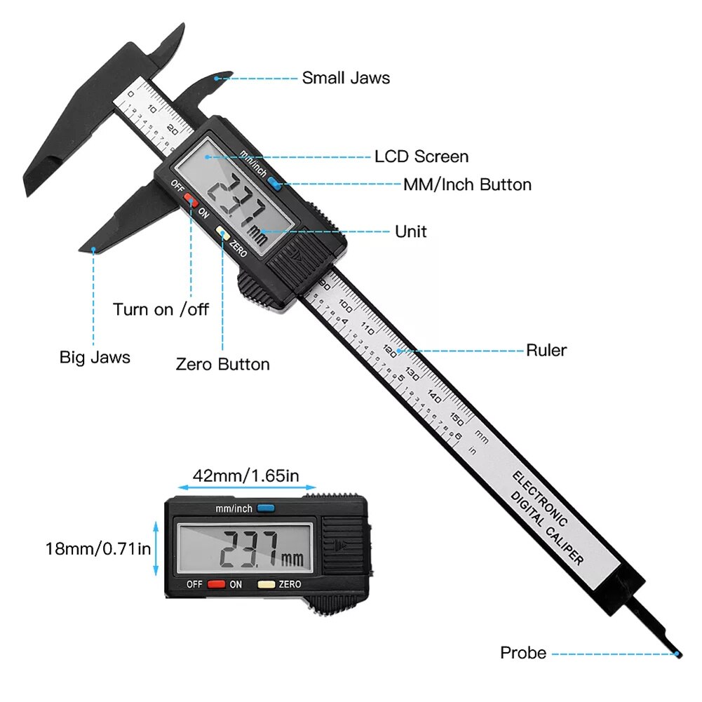 Digital Caliper Portable Electronic Vernier Caliper 100mm Calliper Micrometer Digital Ruler Measuring Tool 150mm 0.1mm