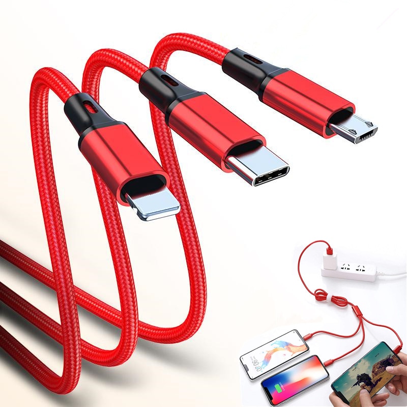 3 In 1 Type C 8Pin Micro Usb-kabel Voor Iphone 11 Xr 8X7 6 6S plus Ios 10 9 8 Samsung Nokia Usb Snel Opladen Kabels Cord