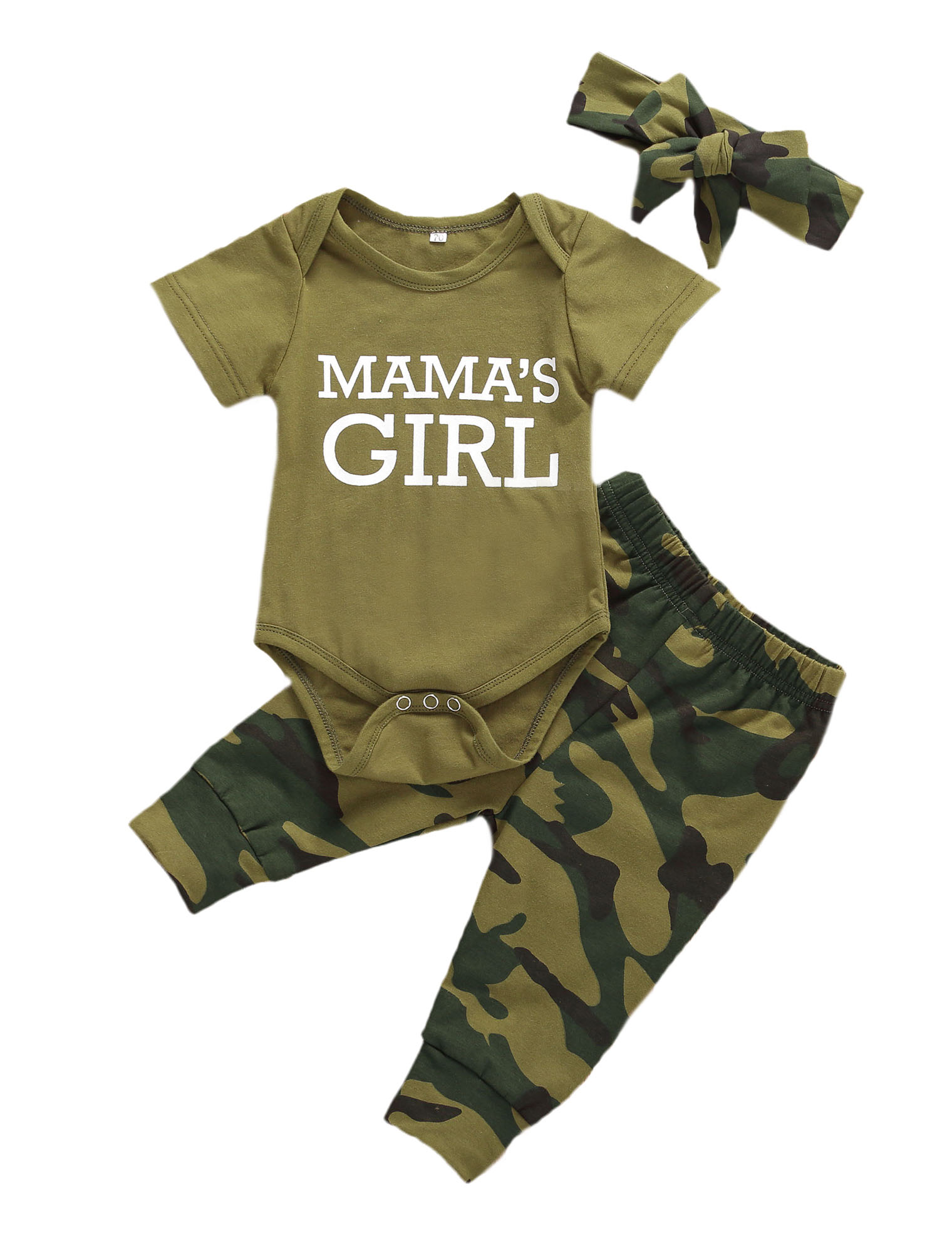 Ropa para bebé recién nacido, refranes para mamá, camiseta estampada, pantalones de camuflaje + sombreros, conjunto de pelele: girls / 12 meses