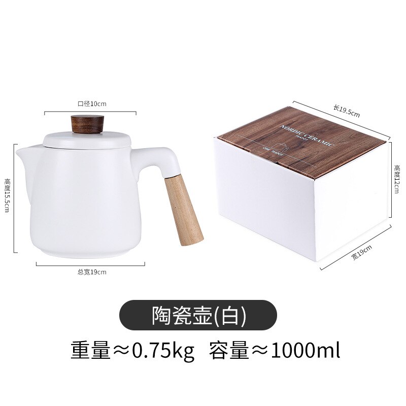 and Simple Japanese Tea Set Ceramic Teapot Wooden Handle Afternoon Tea Set Ceramic Tea Set Fine Bone China Tea Sets: White single pot